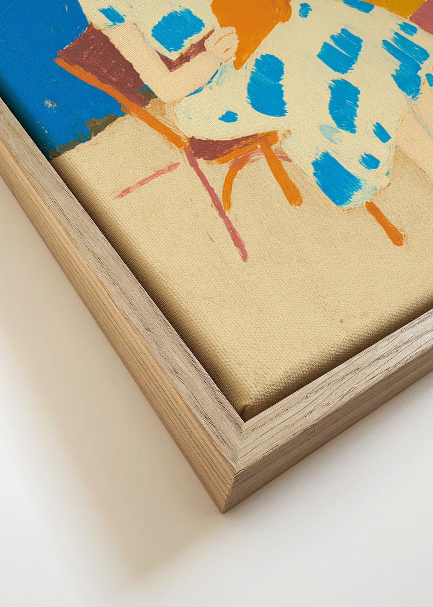 Ilustración lectora en terraza marítima – Canvas detail