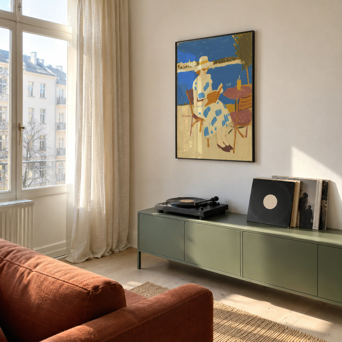 Blue Garden Reader - Framed poster in an interior