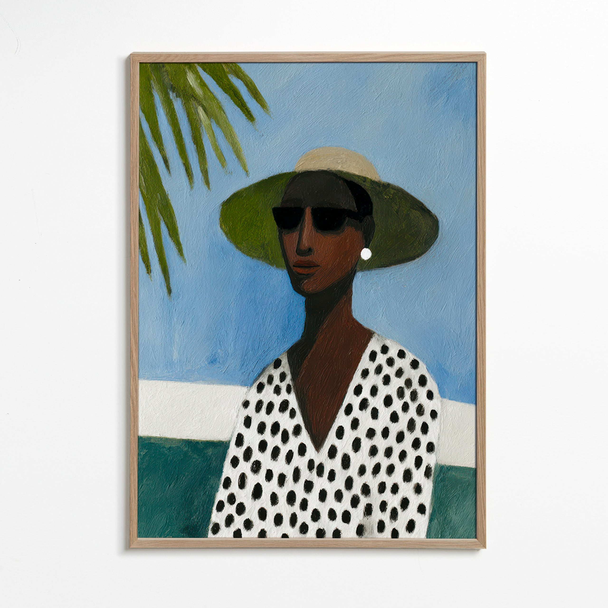 Lámina botánica con retrato y palmera – Oak Frame