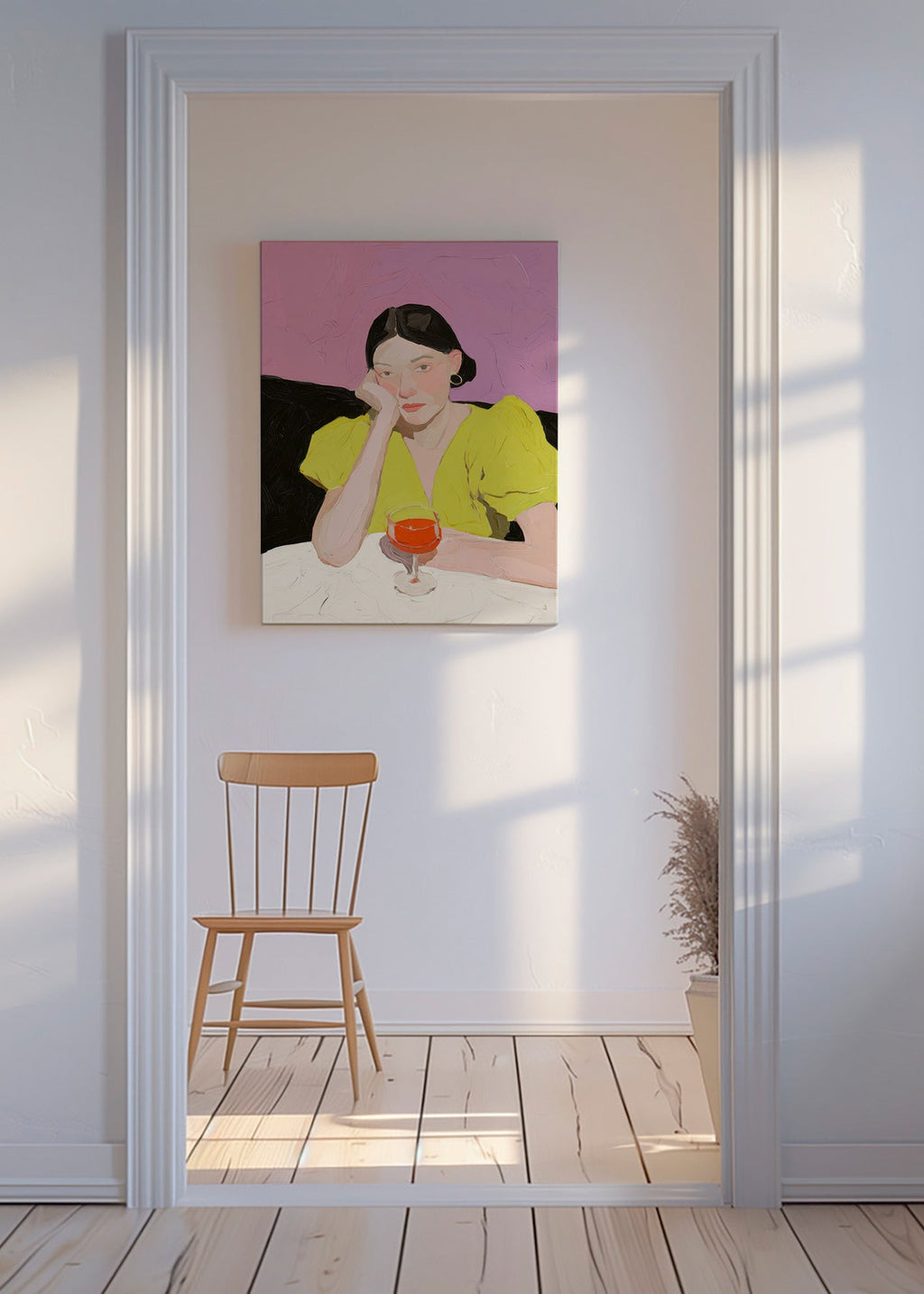 Ilustración de retrato femenino con copa – Canvas