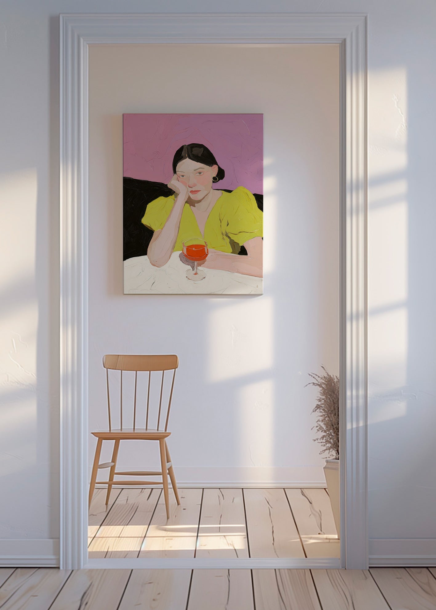 Ilustración de retrato femenino con copa – Canvas