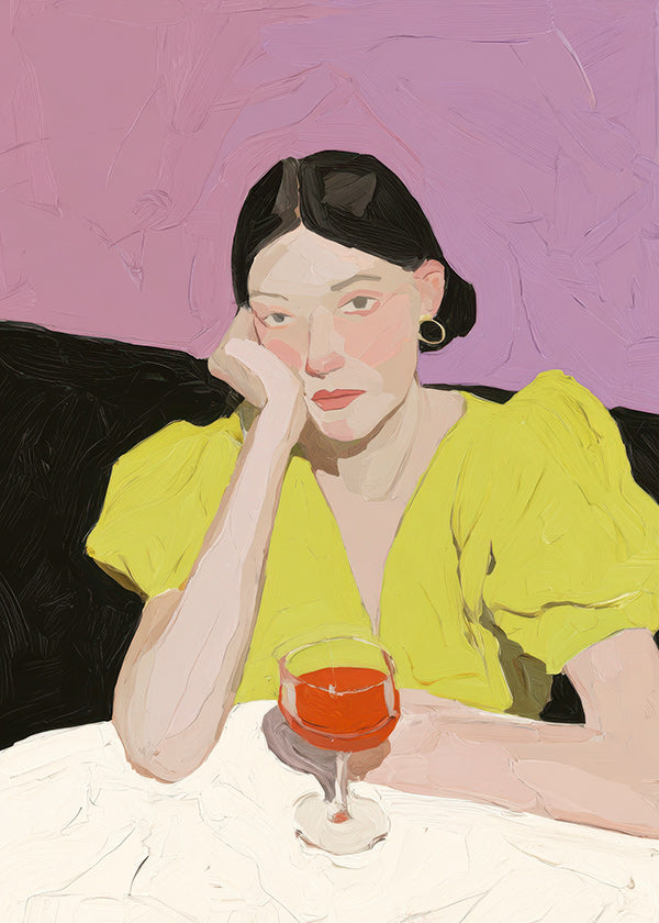 Ilustración de retrato femenino con copa