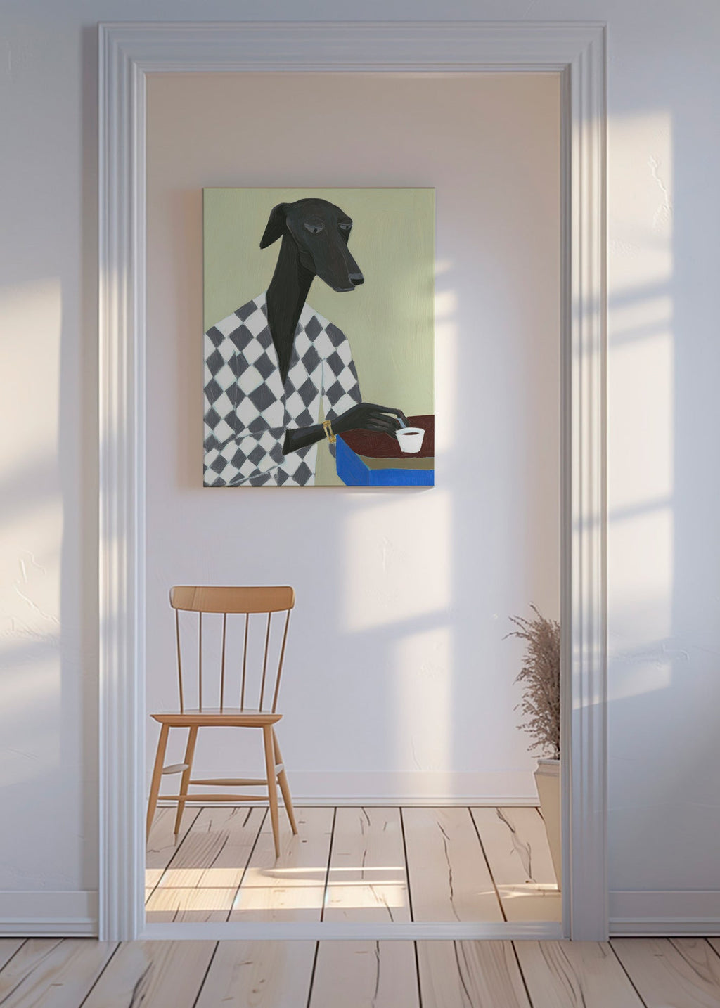 Cuadro perro elegante con taza de café – Canvas