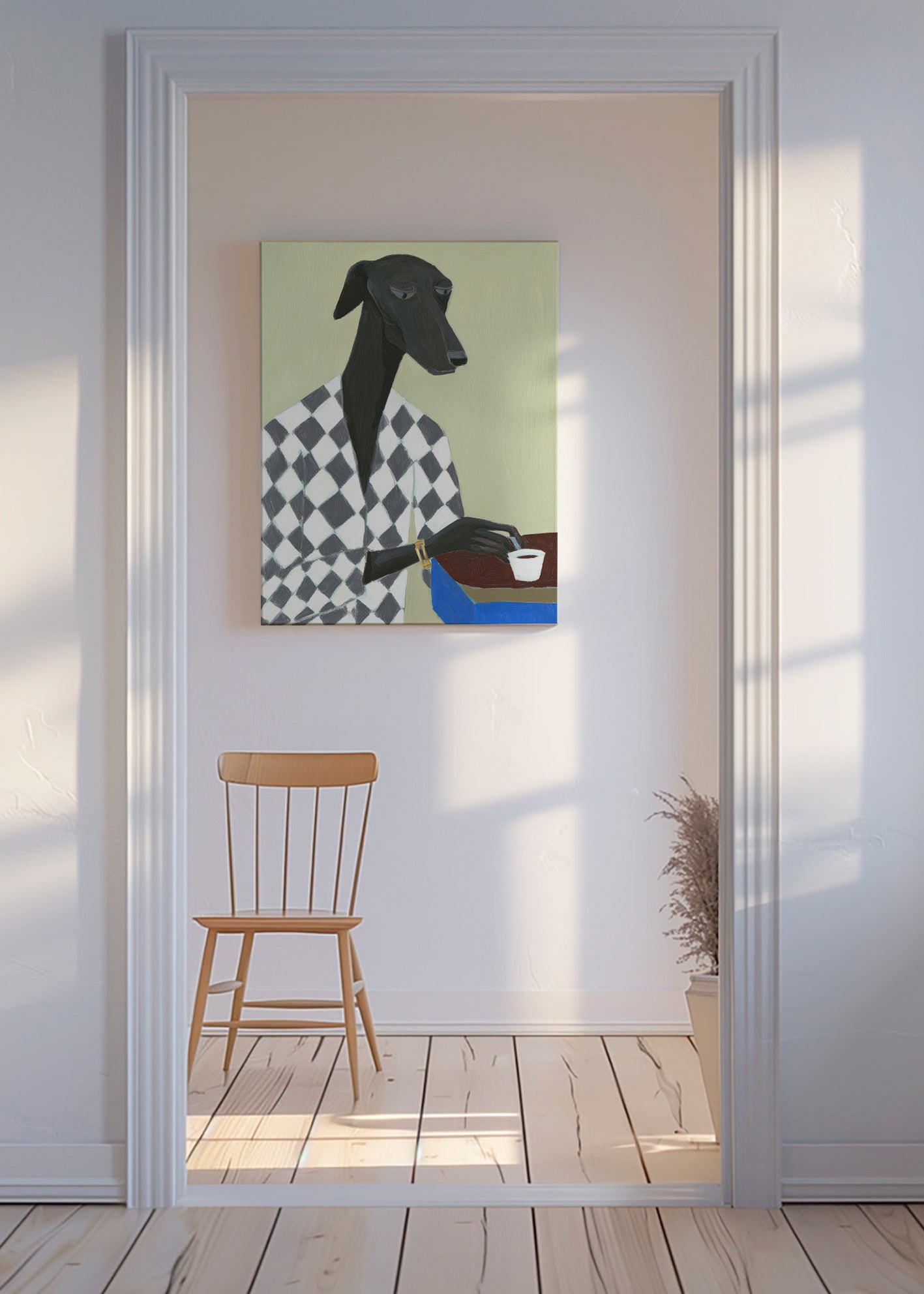 Cuadro perro elegante con taza de café – Canvas