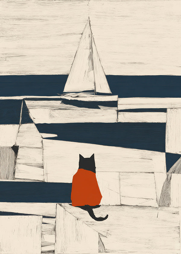 Cuadro gato en el puerto minimalista