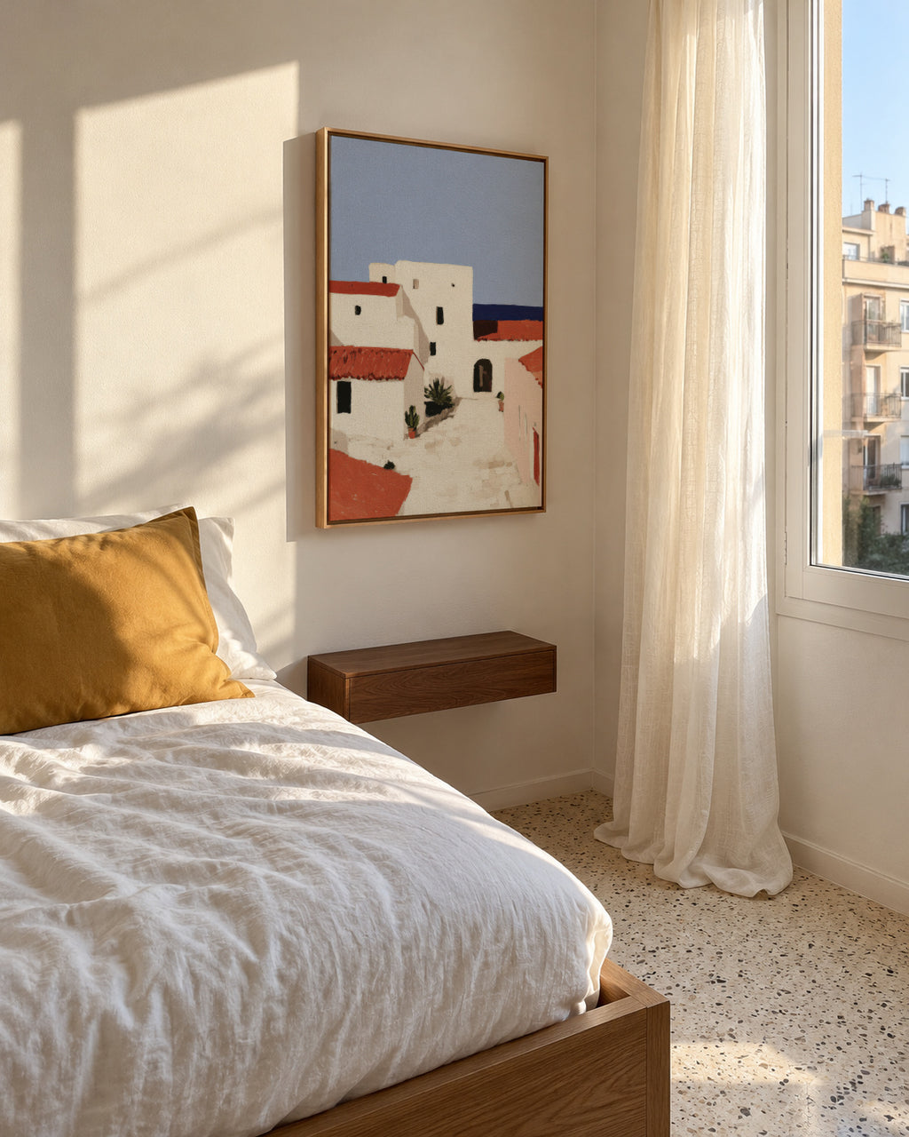 White Courtyard - Framed canvas in an interior