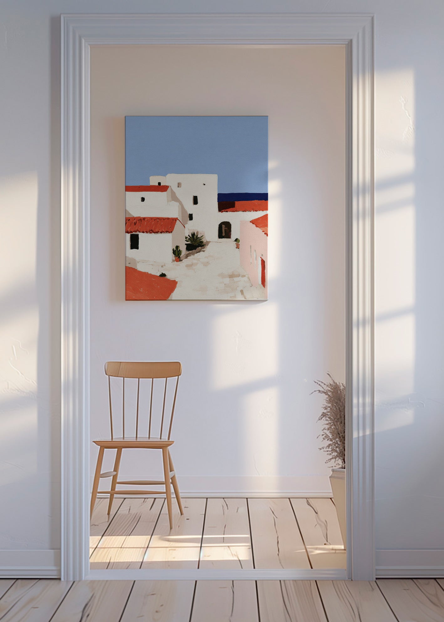 Cuadro de paisaje mediterráneo con tejados rojos – Canvas