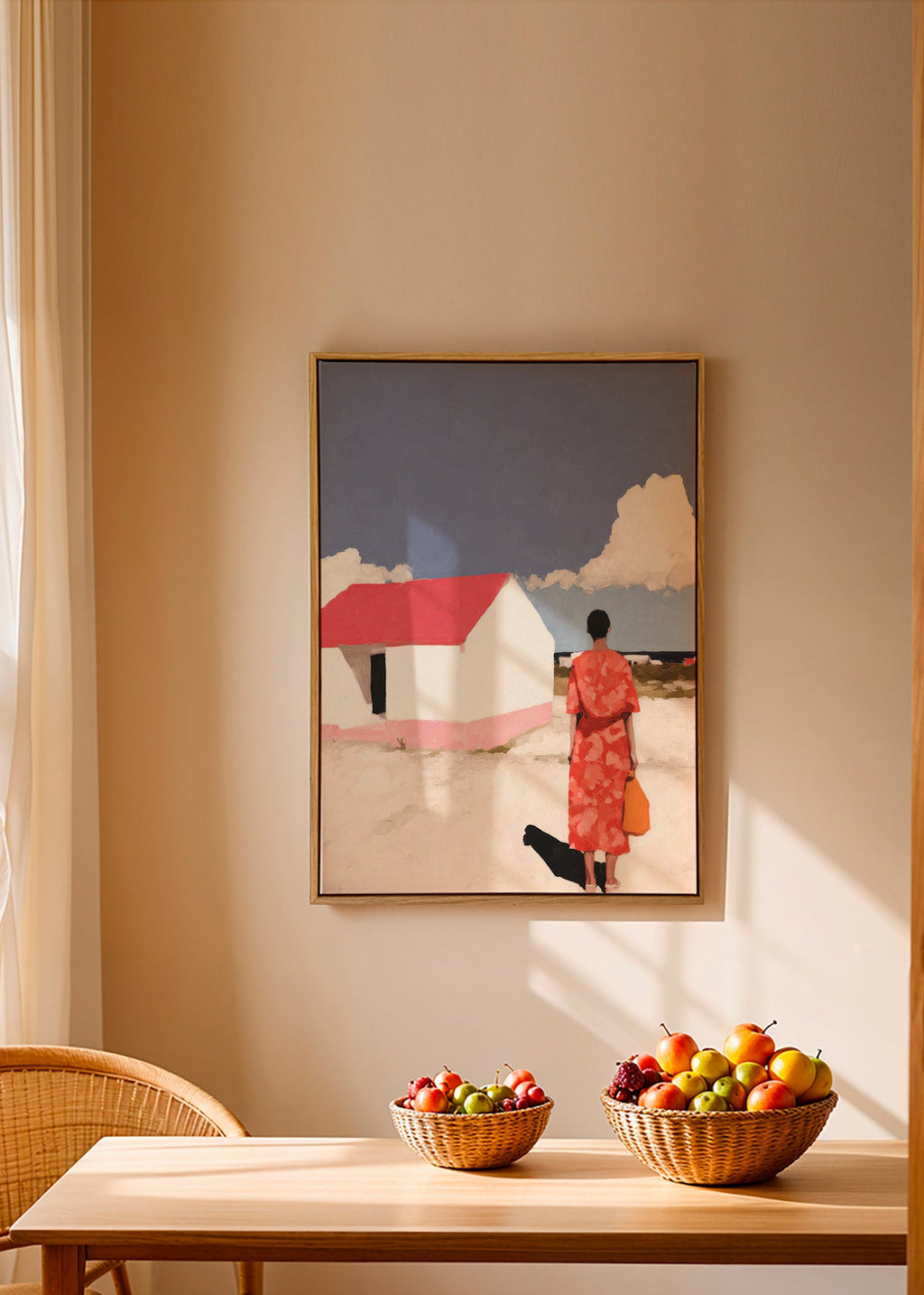 Cuadro de paisaje con figura y casita roja – Canvas2