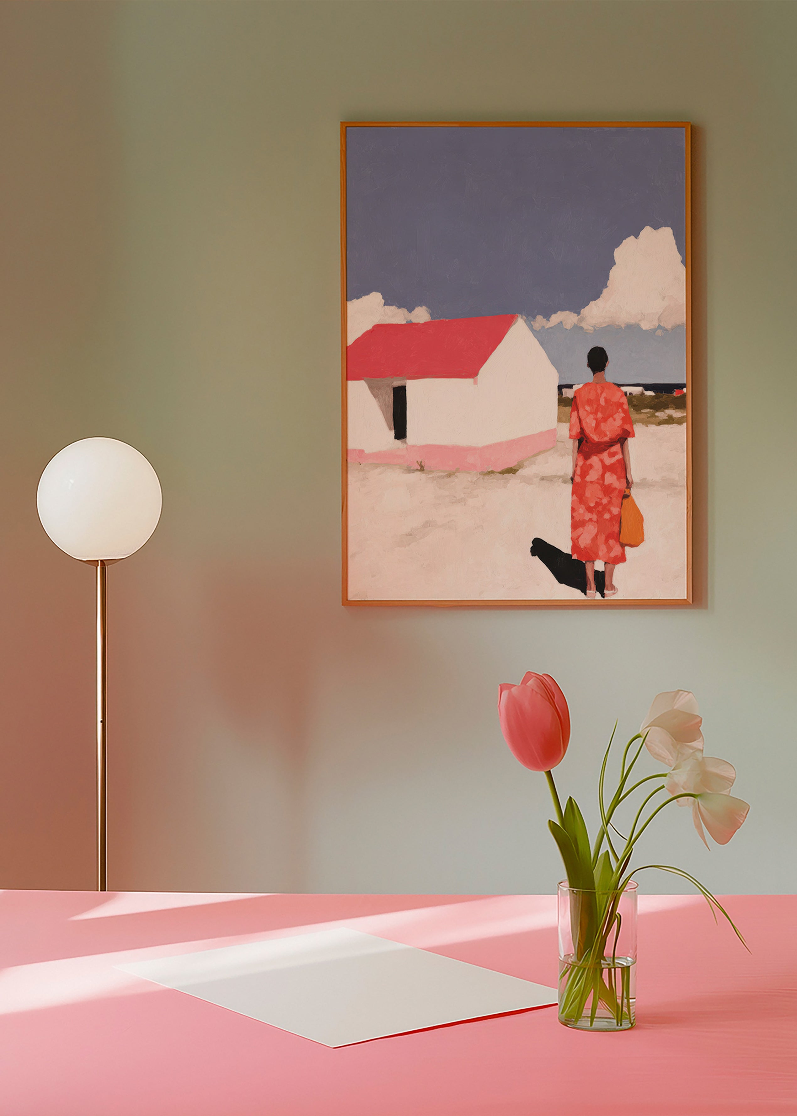 Cuadro de paisaje con figura y casita roja – Product1