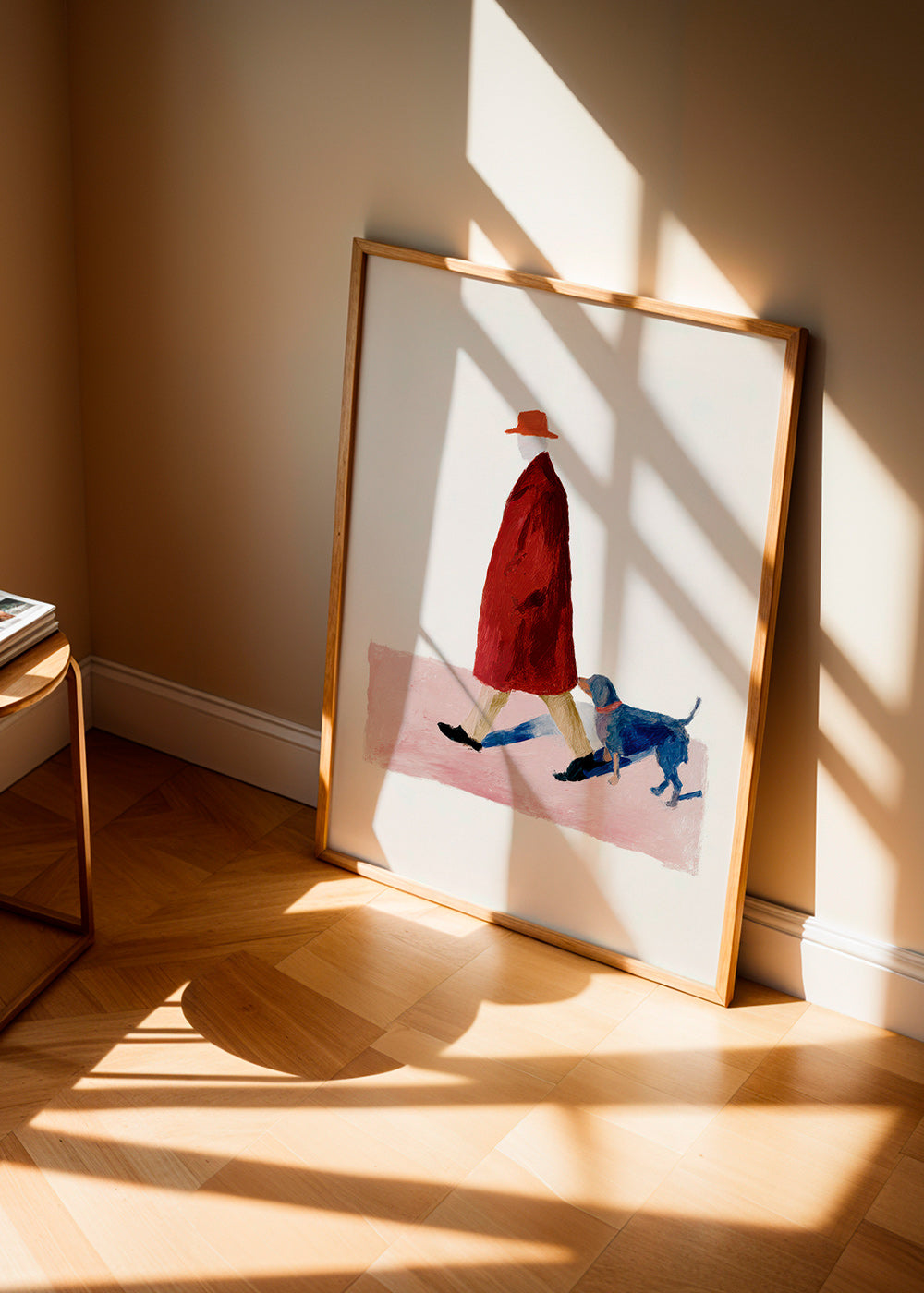 Ilustración de paseante con perro y abrigo rojo – Product2