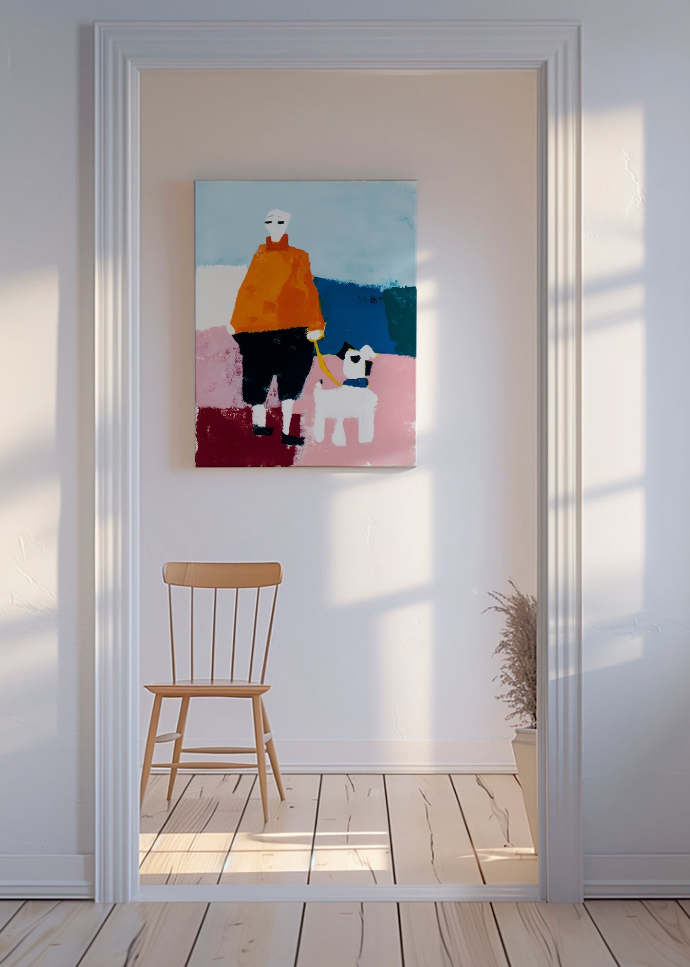 Ilustración paseo matutino con perro – Canvas