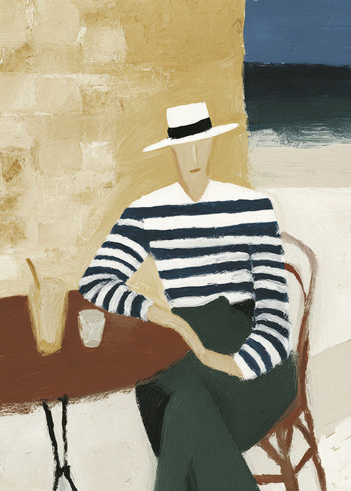 Cuadro de cocina con figura a rayas junto al mar