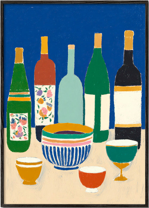 Cuadro de cocina con botellas y cuencos – Black Frame