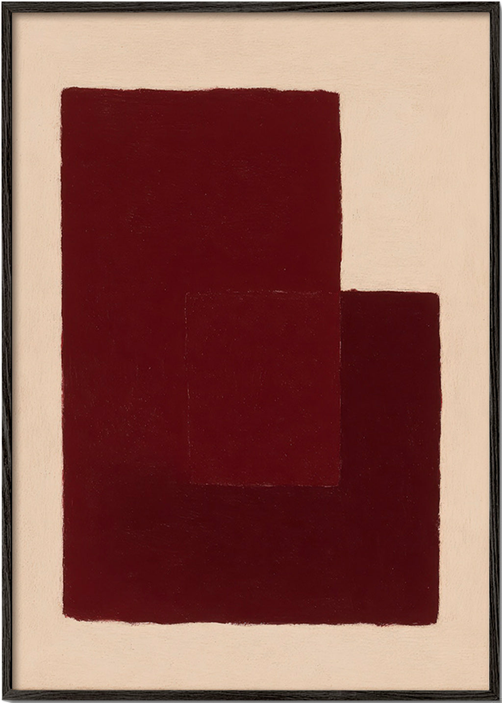 Cuadro abstracto granate con rectángulos superpuestos – Black Frame