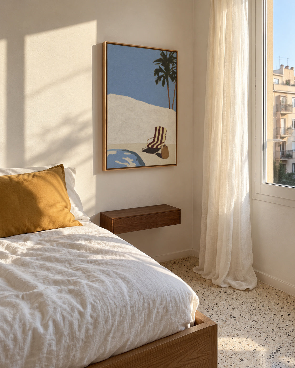 Poolside Solitude - Framed canvas in an interior