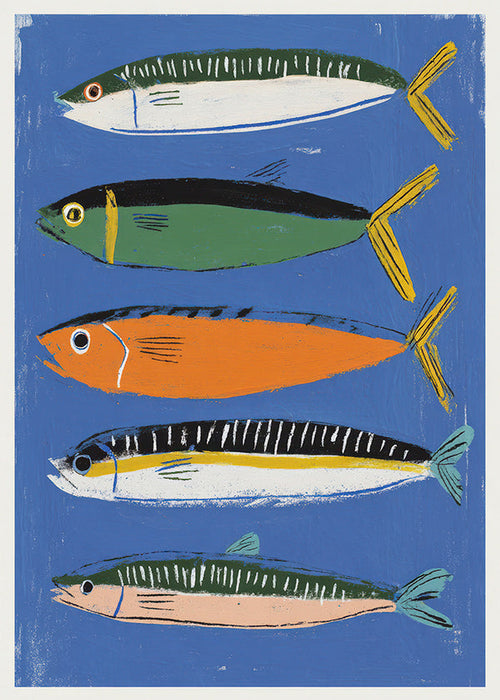 Cuadro de cocina con sardinas ilustradas