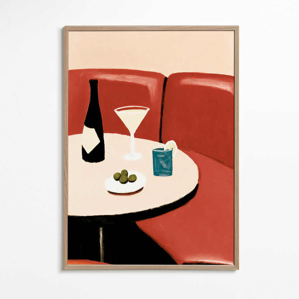 Cuadro de cocina con cóctel martini y aceitunas – Oak Frame