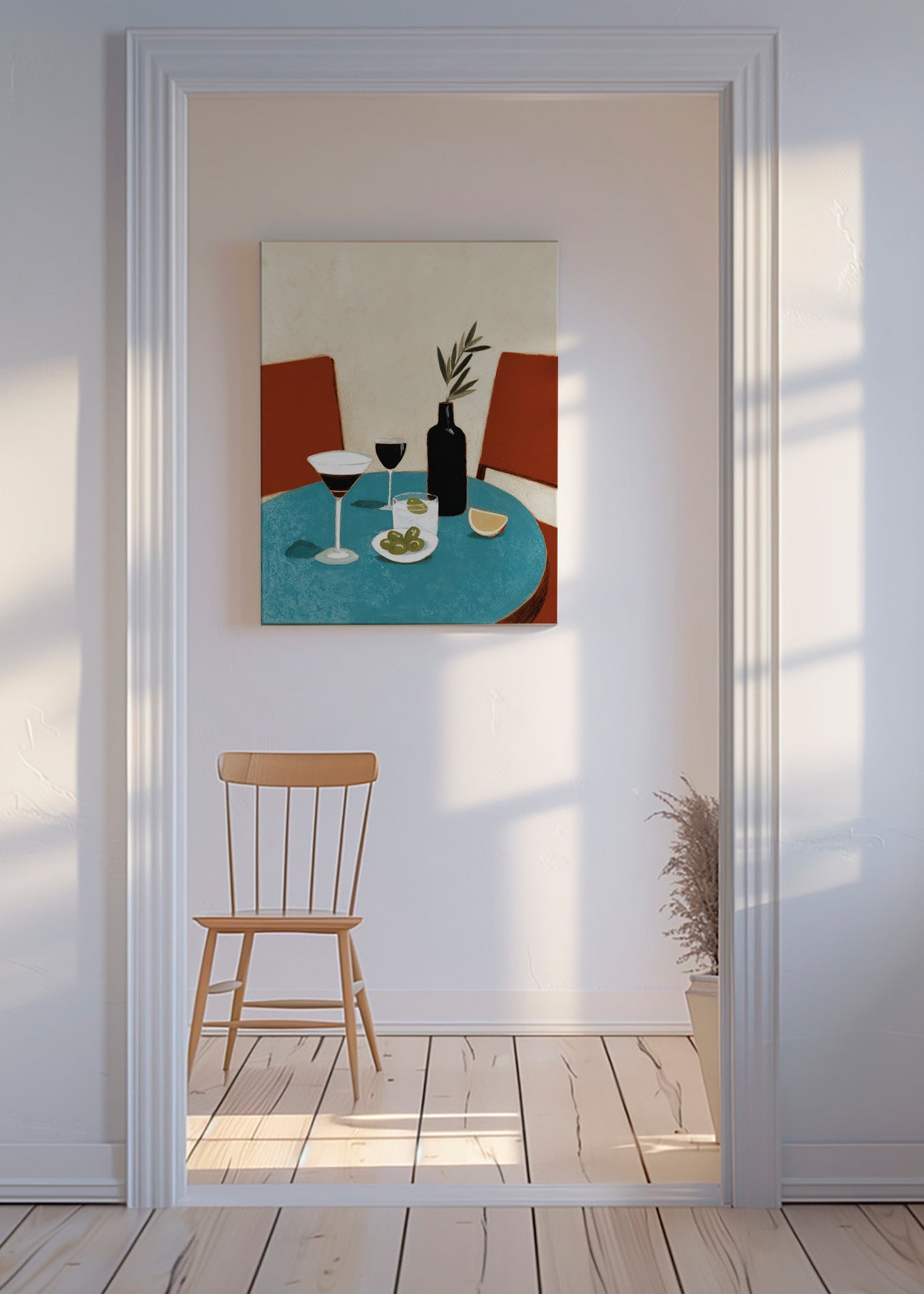 Cuadro de cocina con aperitivo sobre mesa azul – Canvas