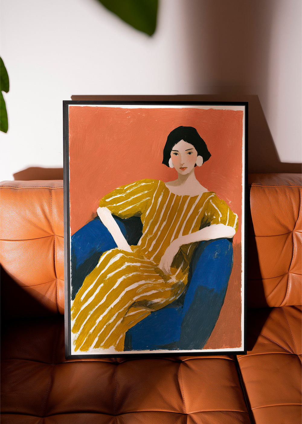 Ilustración: mujer con vestido dorado a rayas – Product3