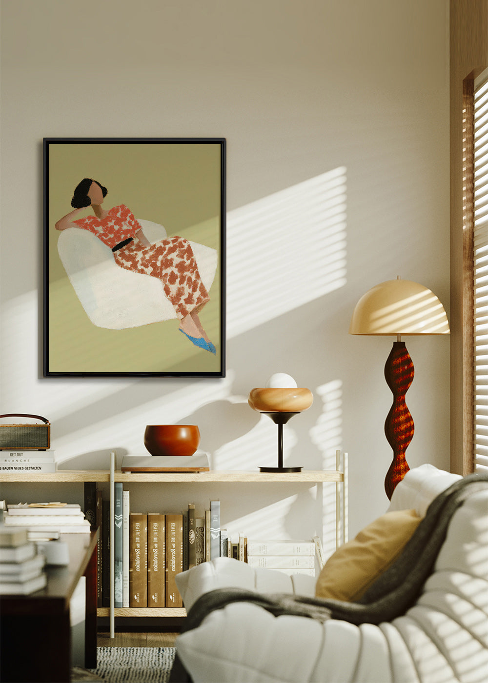 Ilustración reclinada en sillón blanco – Canvas2