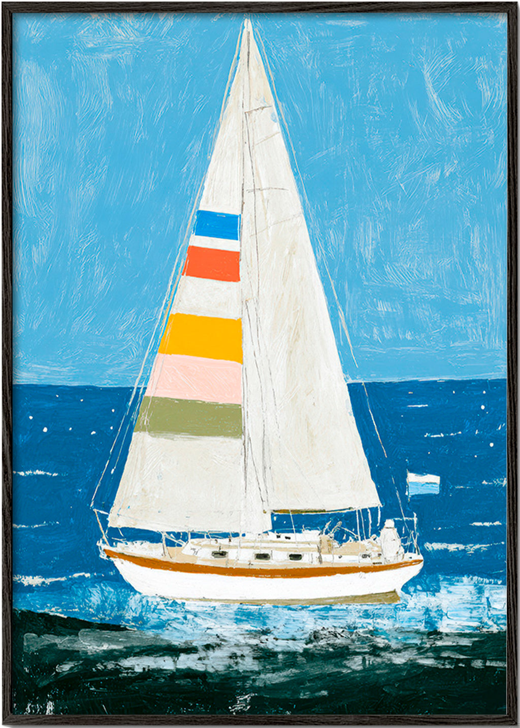 Ilustración: velero con velas de colores – Black Frame