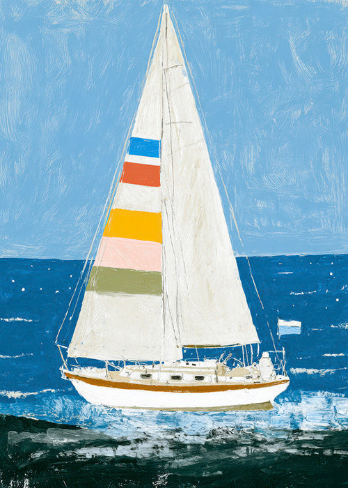 Ilustración: velero con velas de colores