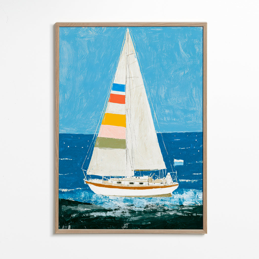 Ilustración: velero con velas de colores – Oak Frame