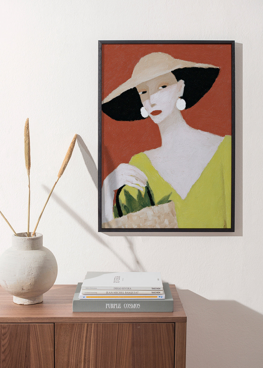 Ilustración: mujer con sombrero y cesta – Product1