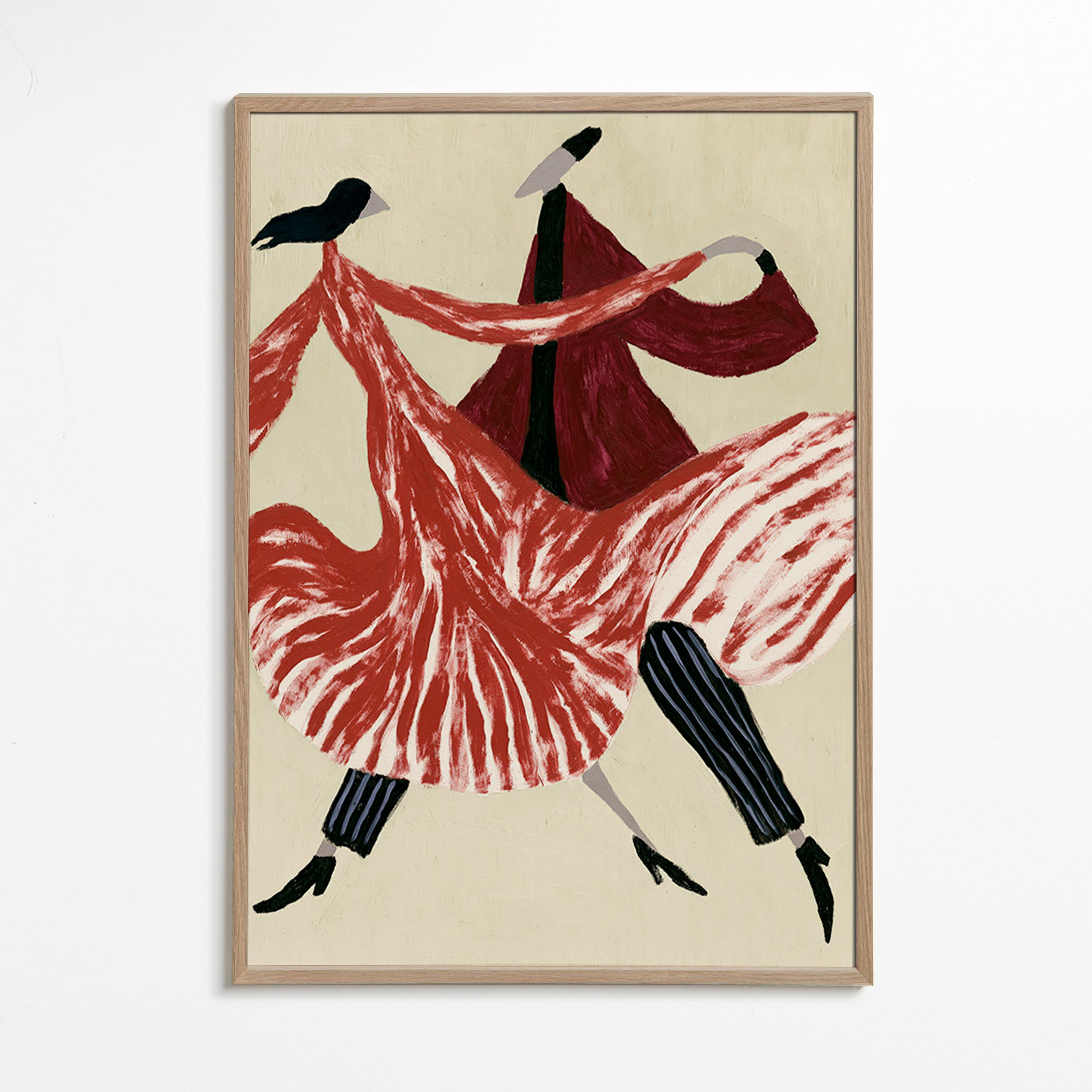 Cuadro abstracto de bailarinas en movimiento – Oak Frame