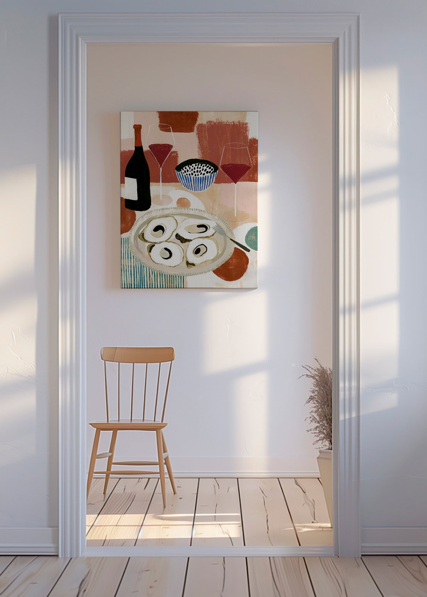 Kitchen art: oyster still life with wine