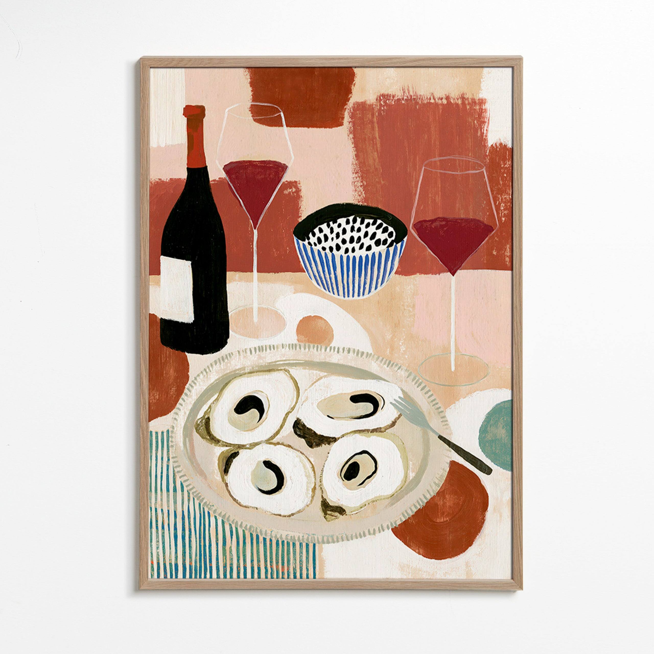 Kitchen art: oyster still life with wine