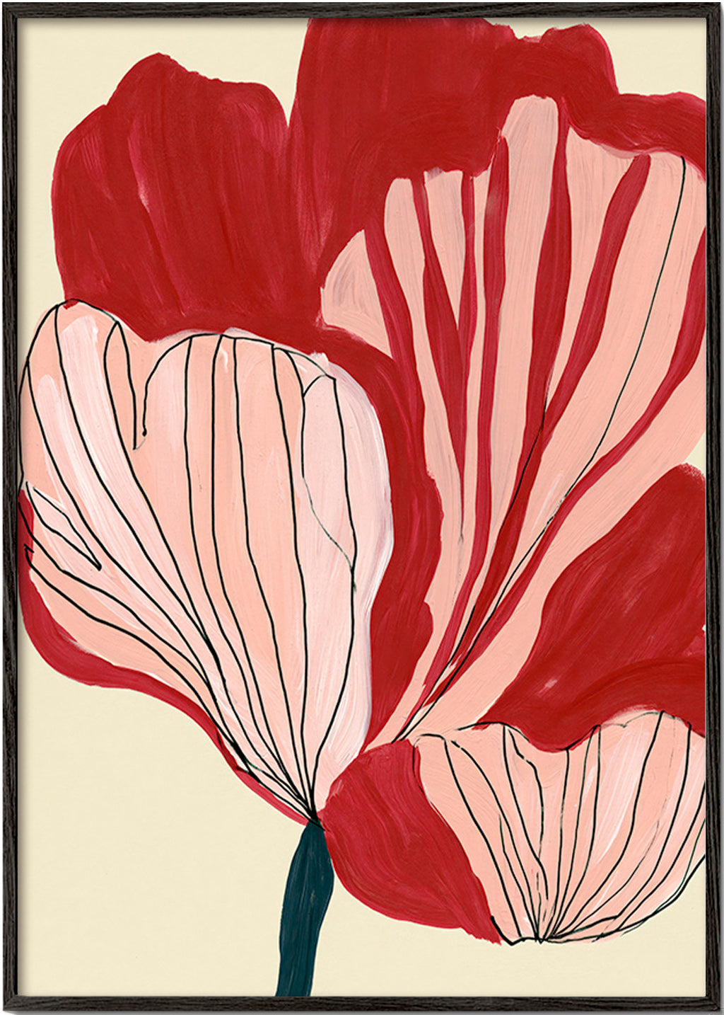 Botanical print scarlet petals – Black Frame