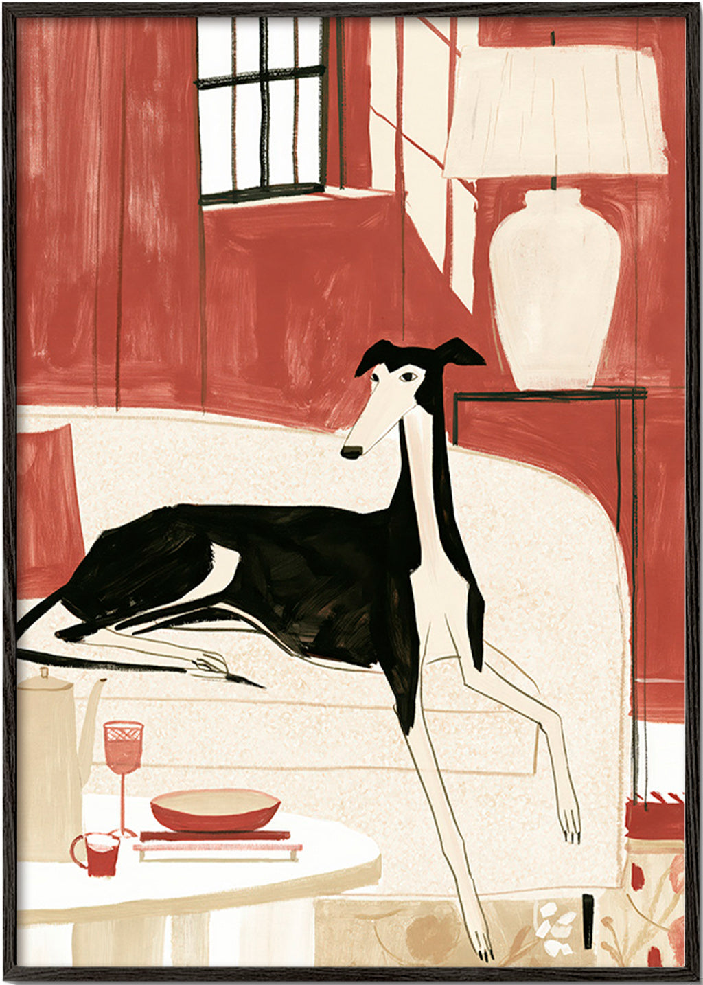 Cuadro galgo relajado en sofá – Black Frame
