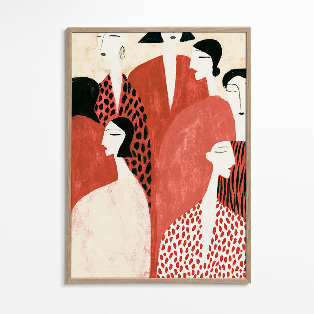 Ilustración de figuras terracota y patrones gestuales – Oak Frame