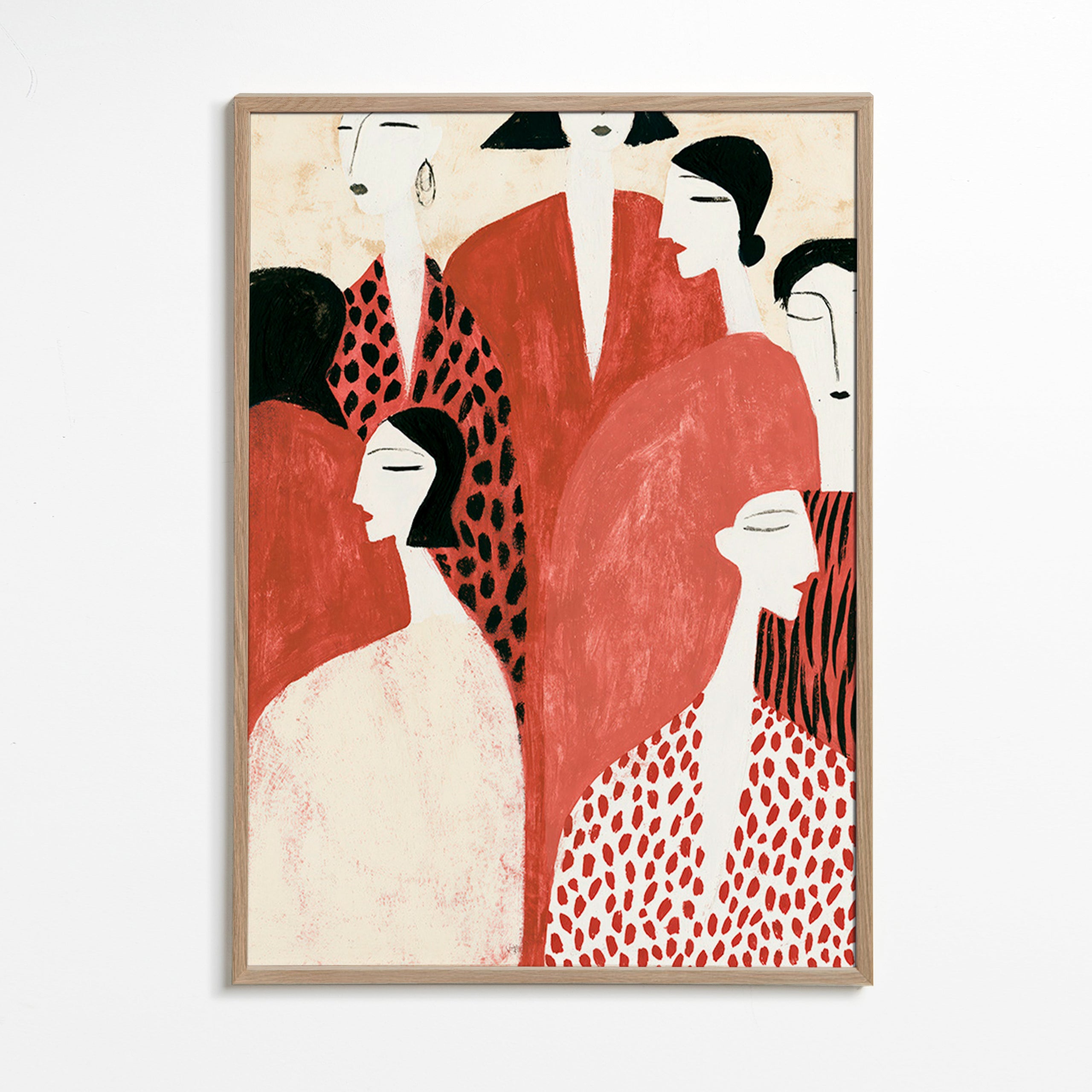 Ilustración de figuras terracota y patrones gestuales – Oak Frame