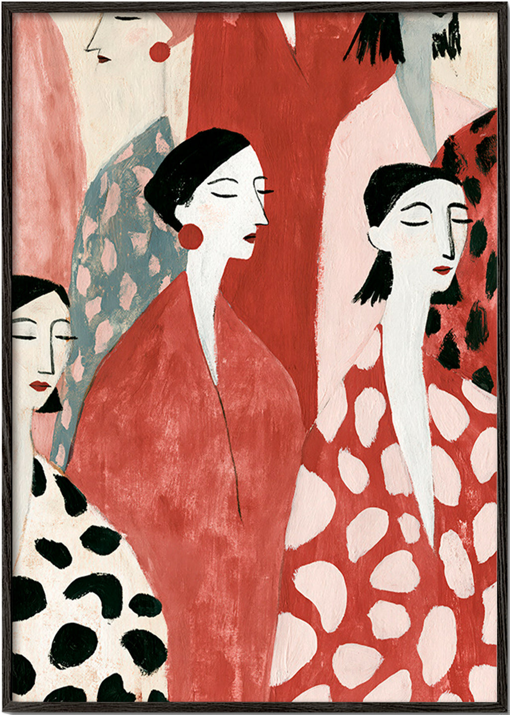 Illustration of female figures in red