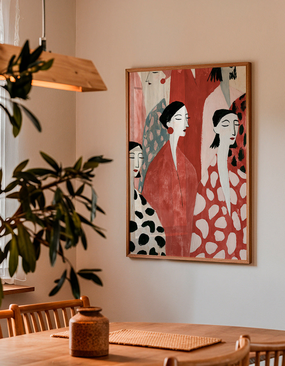 Illustration of female figures in red
