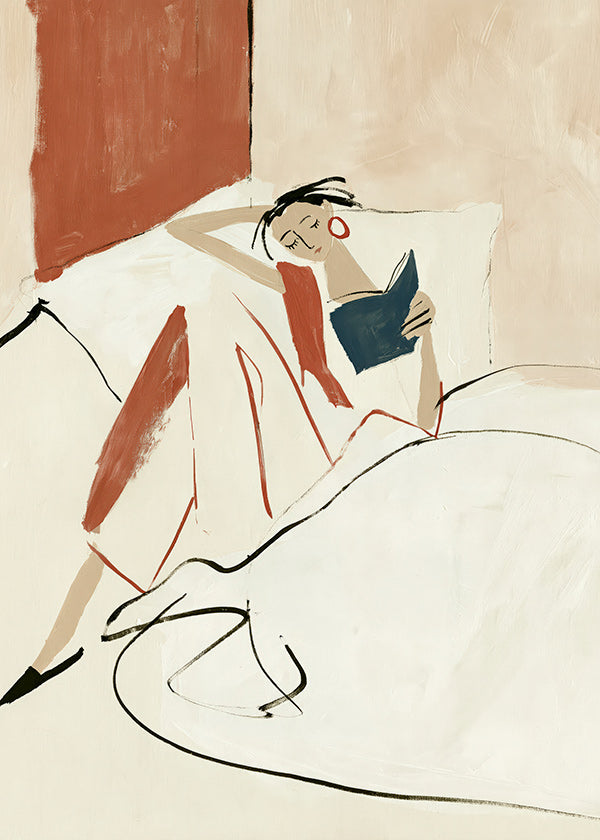 Ilustración mujer leyendo en cama
