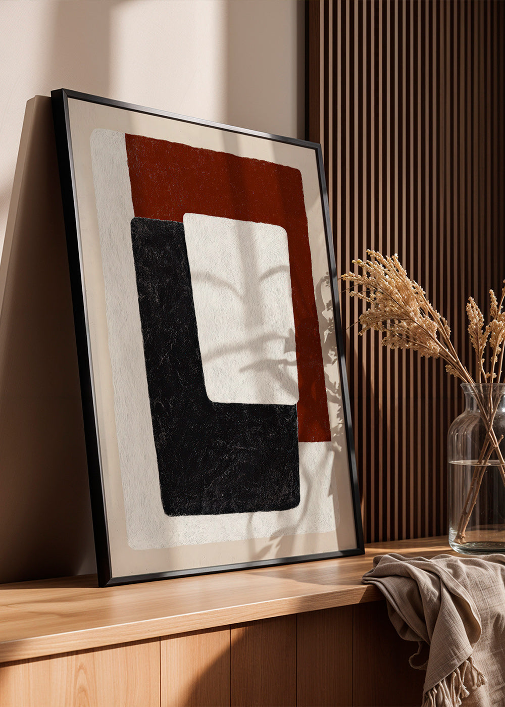 Cuadro abstracto bloques terracota y negro – Product1