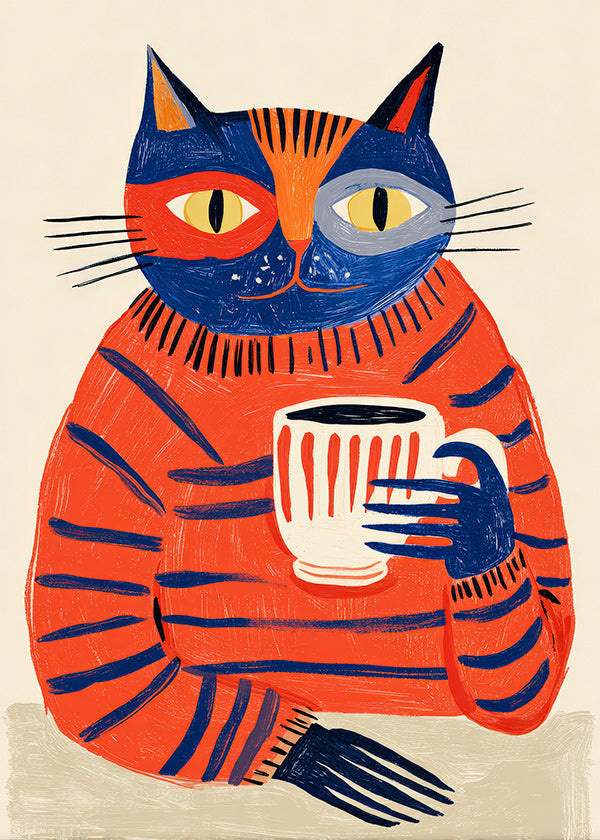 Cuadro de cocina con gato y taza