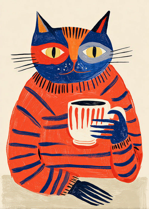 Cuadro de cocina con gato y taza