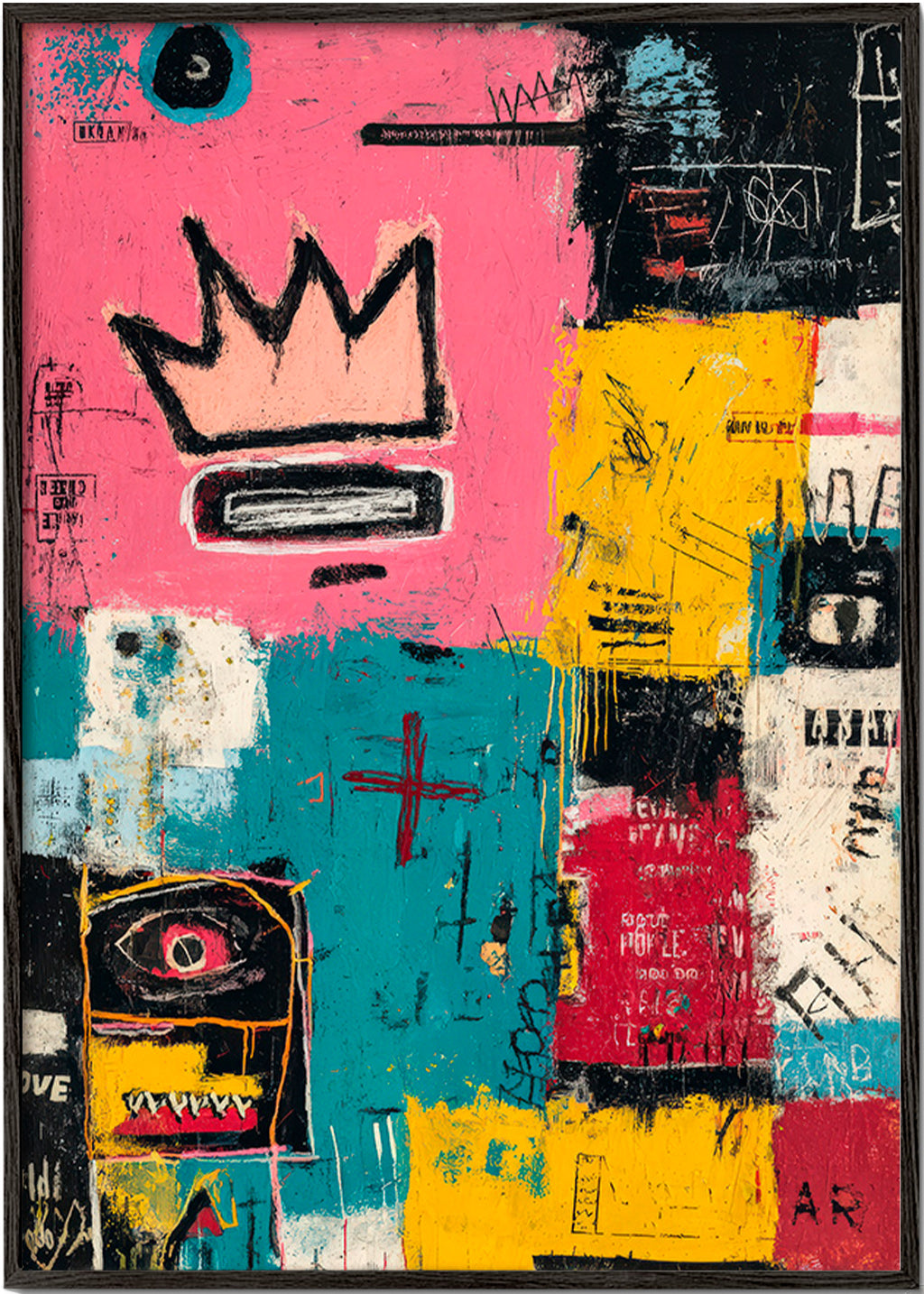 Abstract artwork with crown and color blocks