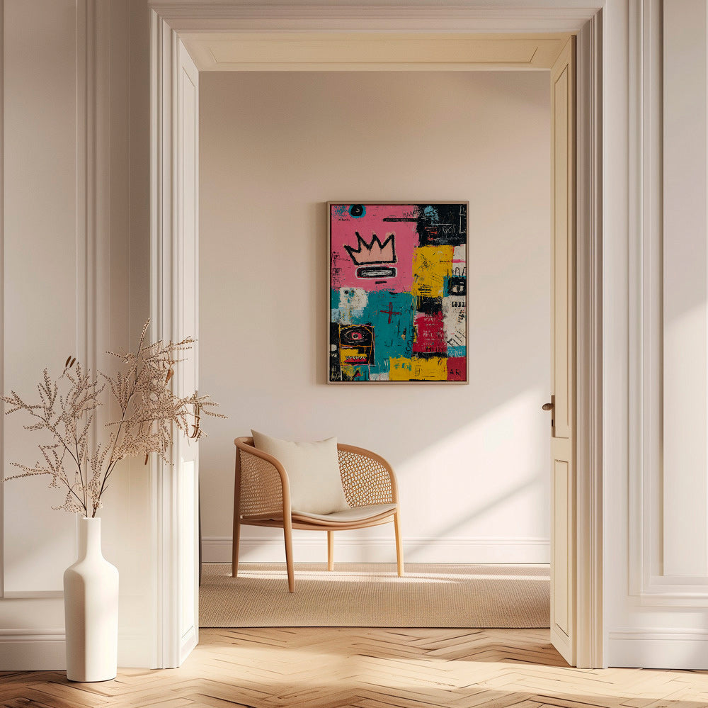 Abstract artwork with crown and color blocks