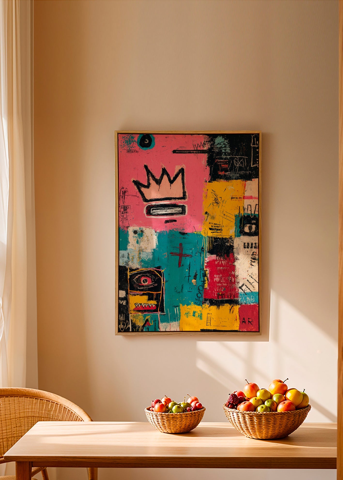 Abstract artwork with crown and color blocks