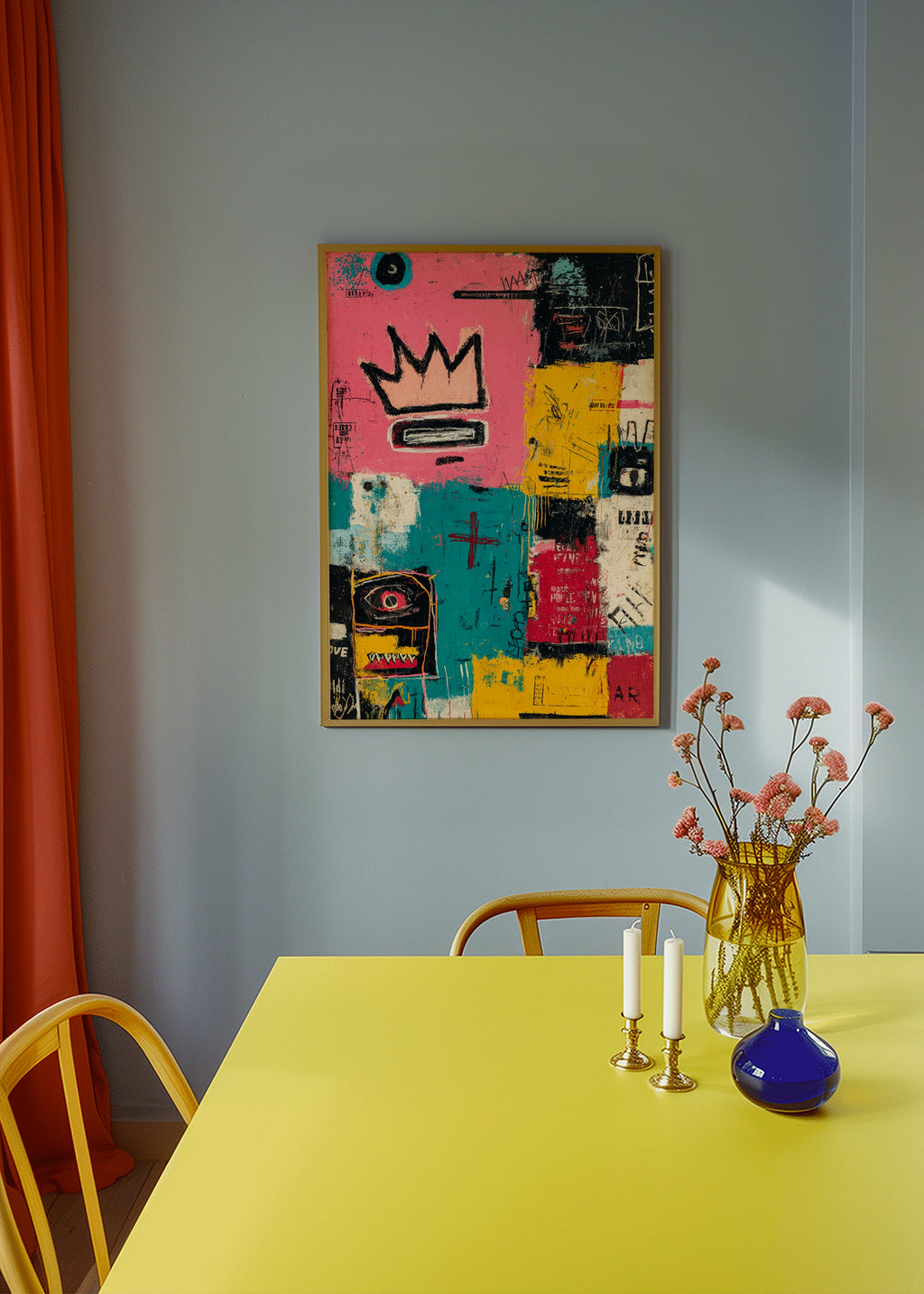 Abstract artwork with crown and color blocks