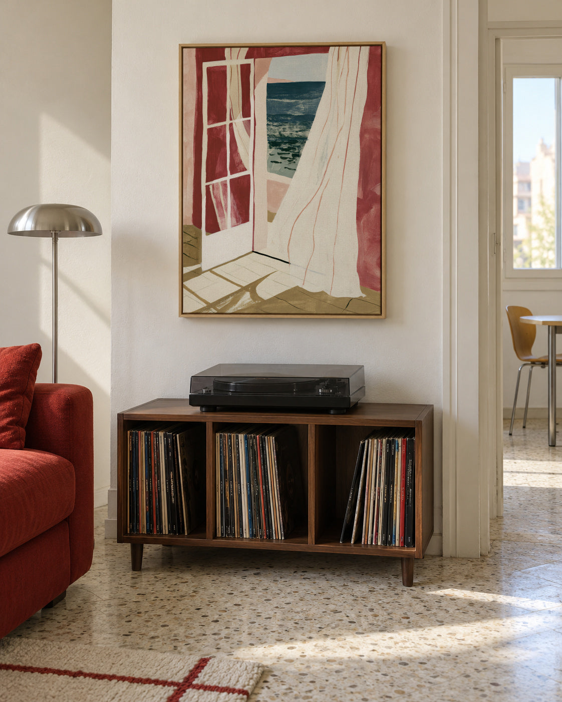 Open Window to Sea - Framed canvas in an interior
