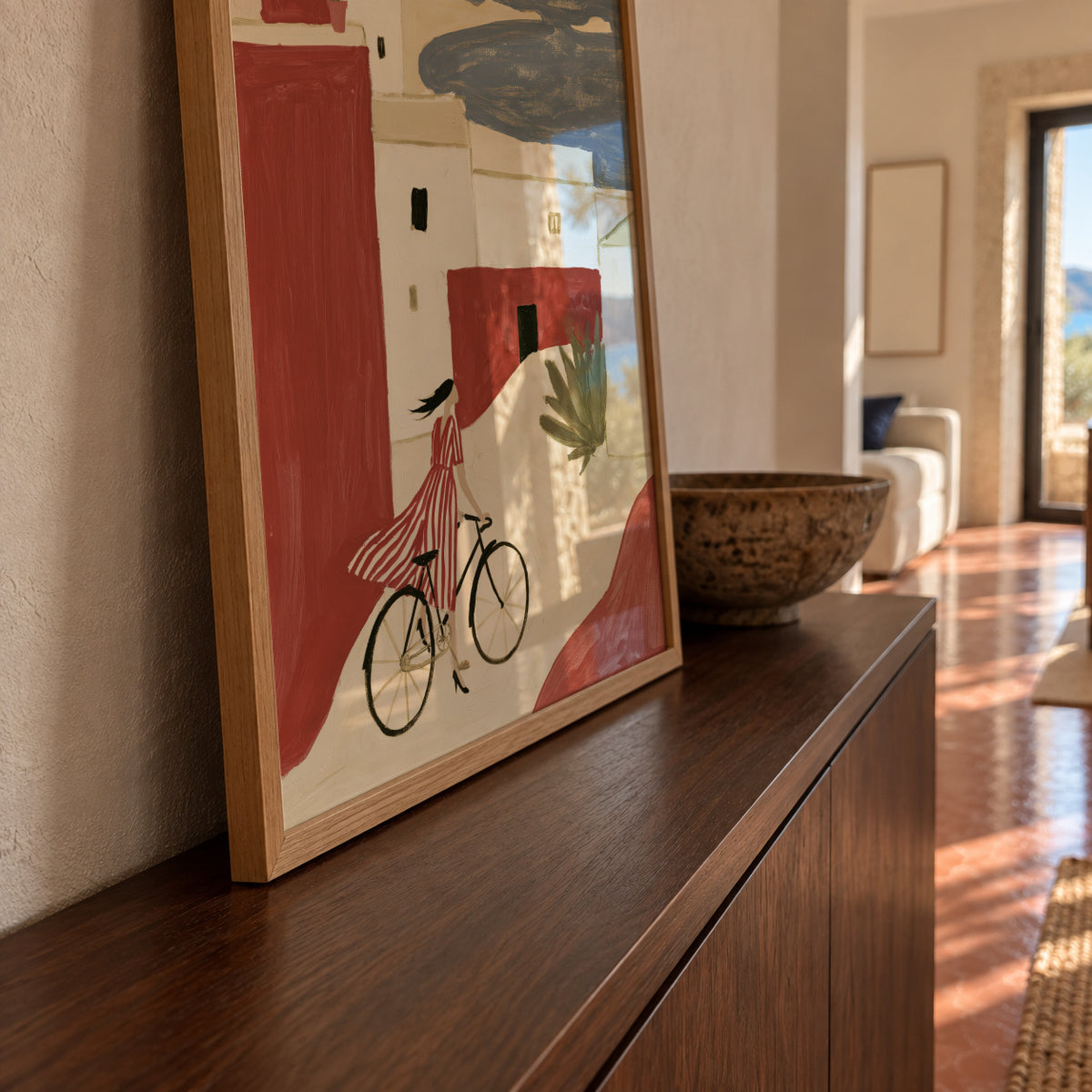 Coastal Bicycle - Framed poster in an interior