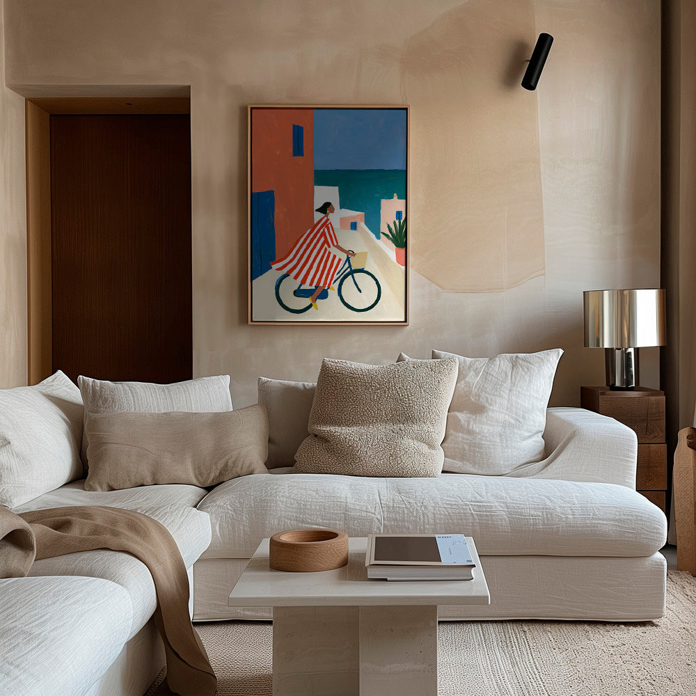 Cuadro de paisaje con ciclista junto al mar – Canvas1
