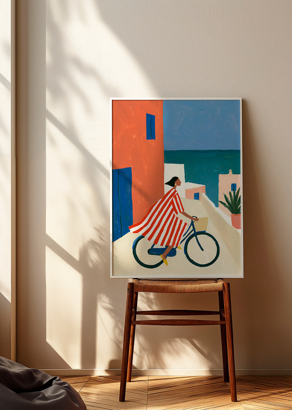 Cuadro de paisaje con ciclista junto al mar – Product1