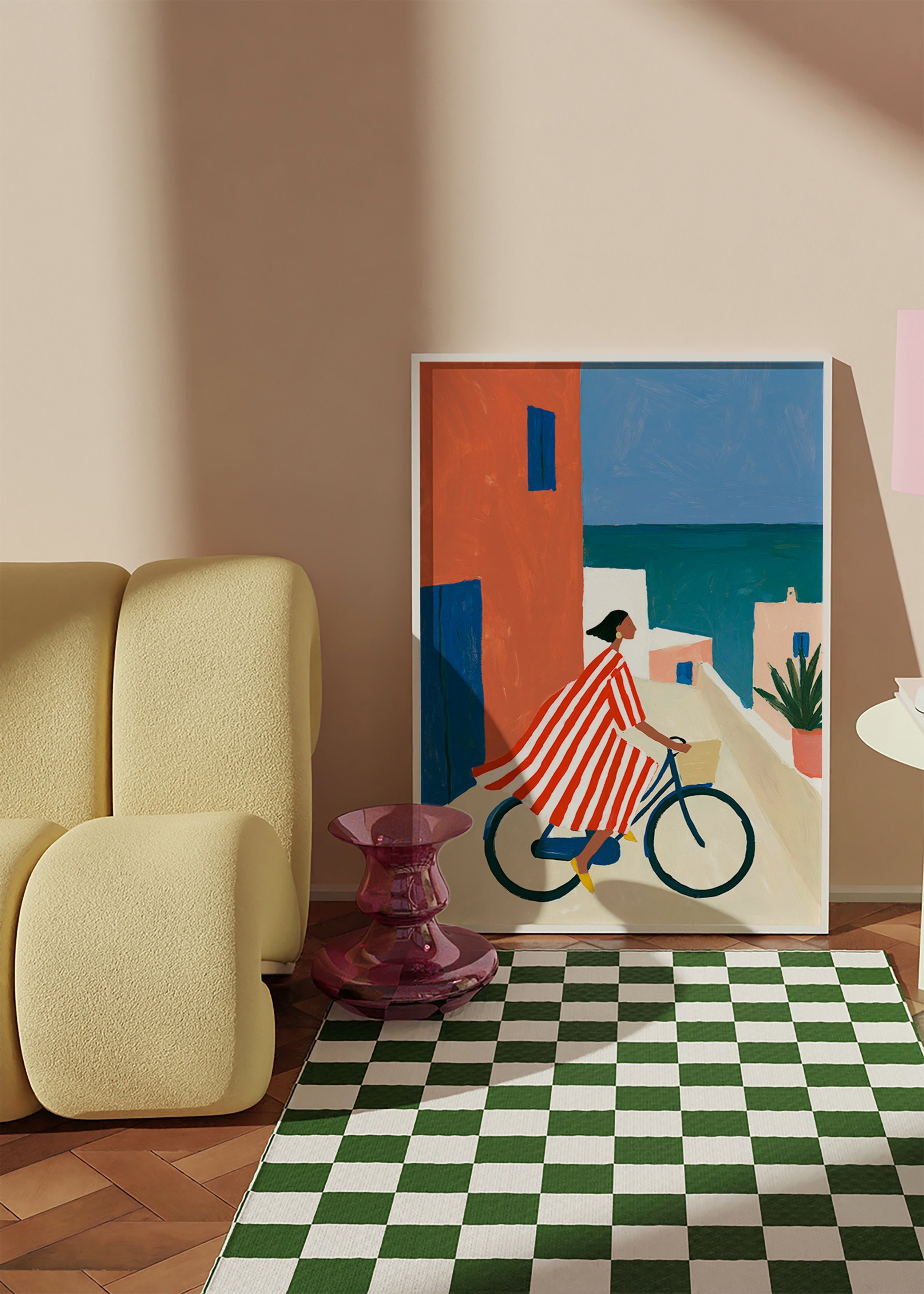 Cuadro de paisaje con ciclista junto al mar – Product2